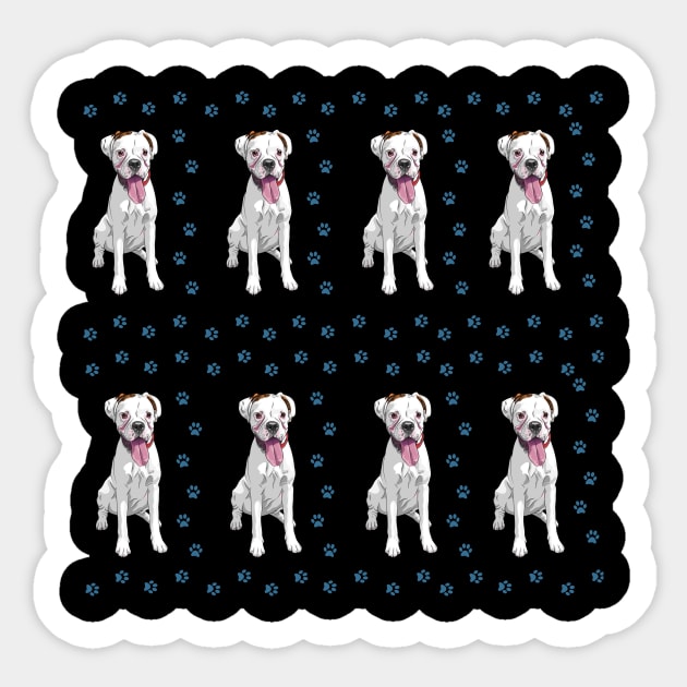 White Boxer dog cute pattern Sticker by Maful